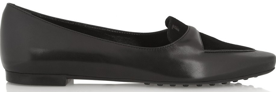 TOD'S Leather and suede point-toe flats - Net-a-porter.com - £255