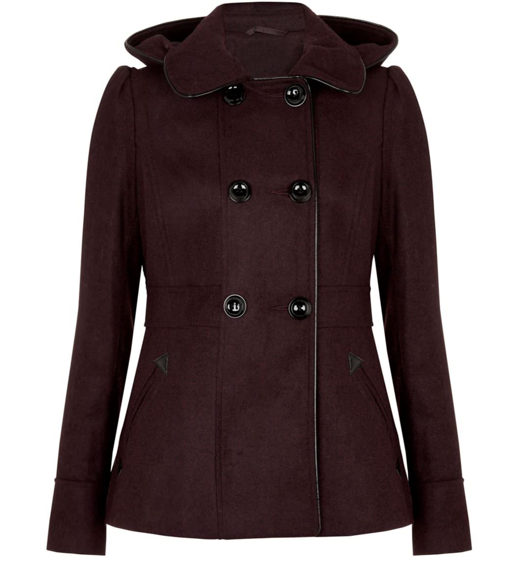 Burgundy Double Breasted Hooded Coat - £21.00 New Look